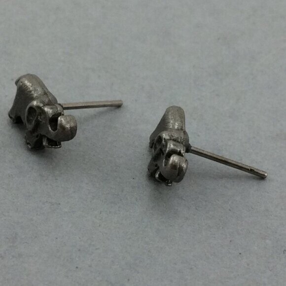 Vintage Pewter Elephant Stud Earrings in Brooch Pin Trunk Up MISSING Items - Picture 15 of 15